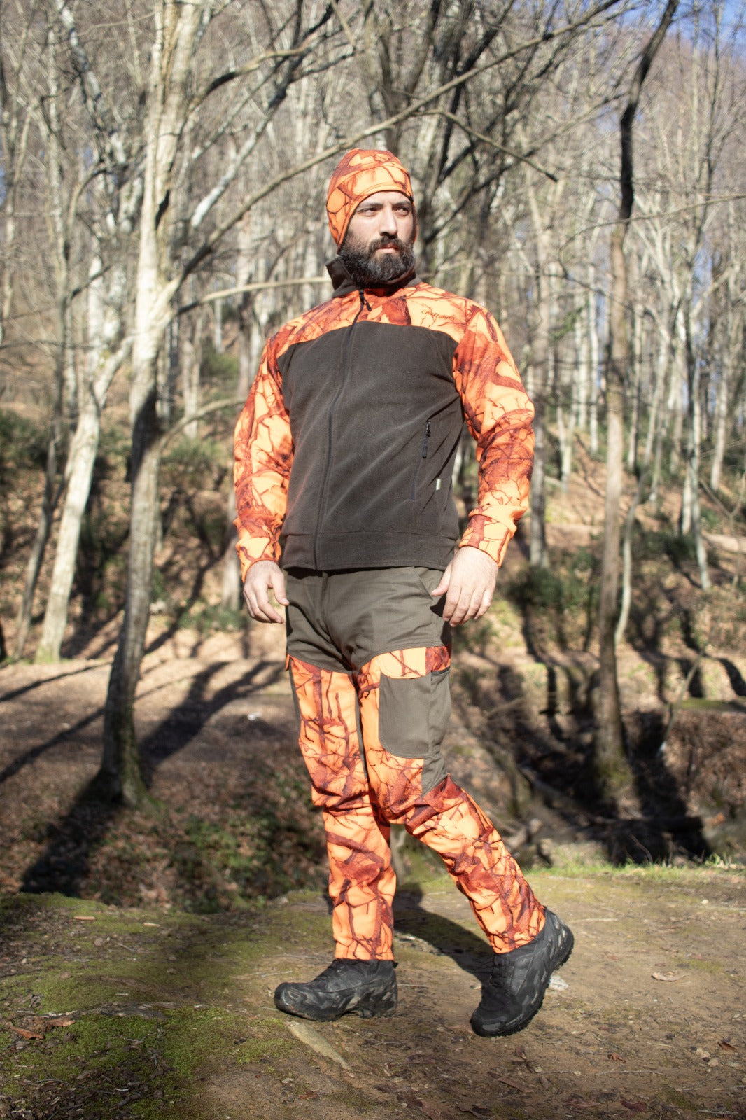 Challenger Polar - Fleece Hunting Jacket – Lint-Free, Triple Pocket, Orange-Khaki - SA 12